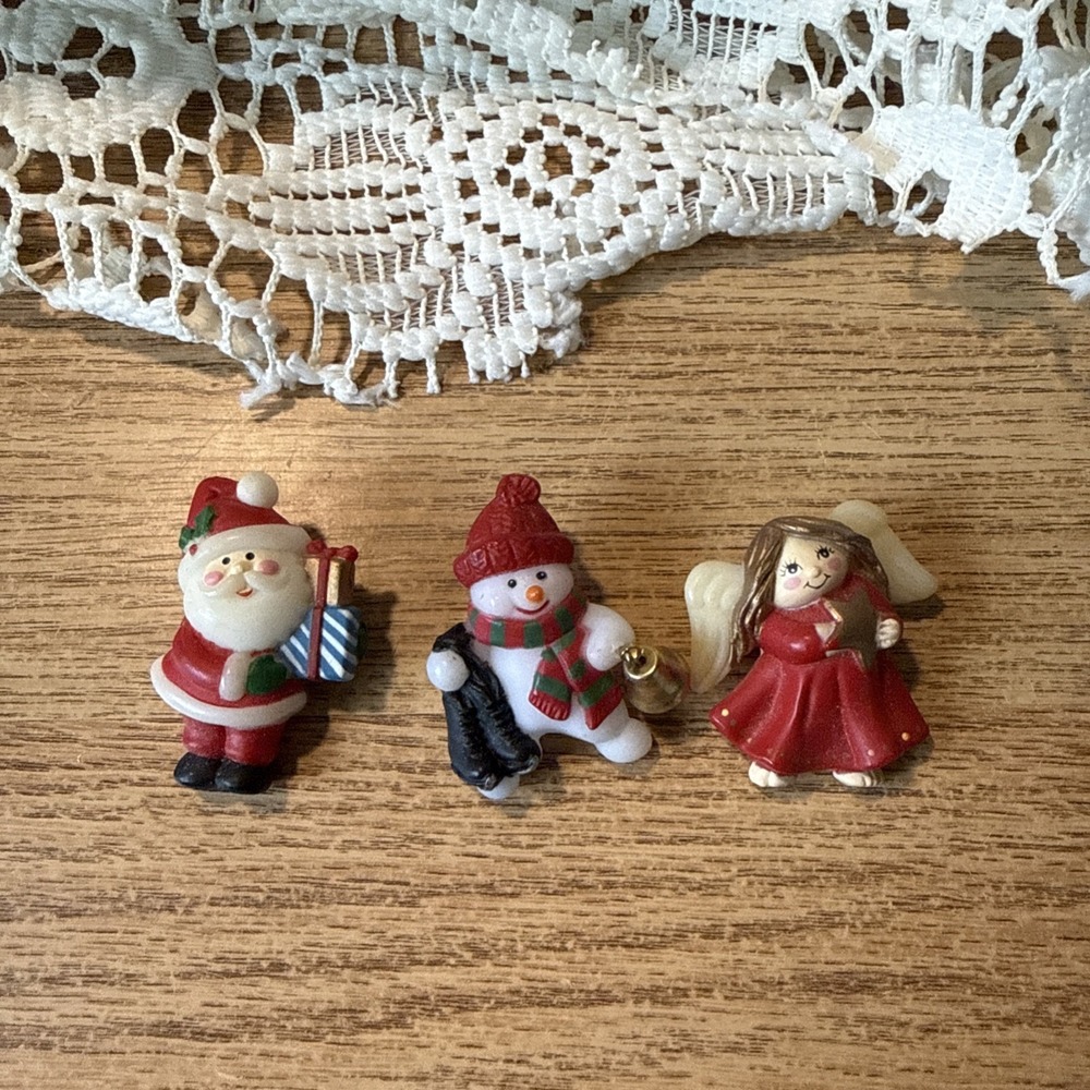Vintage Christmas Pins Set Of 3‎ Santa, Snowmen, Angel